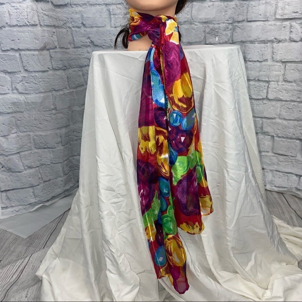 Women’s semi sheer multicolor floral print wrap and tie scarf OS